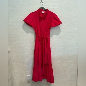 Sugarlips - Bellucci Poplin Button Front Tiered Midi Dress size Small - Fuchsia